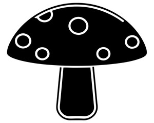 Simple black and white mushroom silhouette with white polka dots