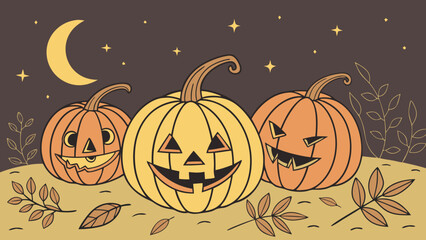 Classic Jack-O'-Lantern Faces Set with Carved Halloween Expressions