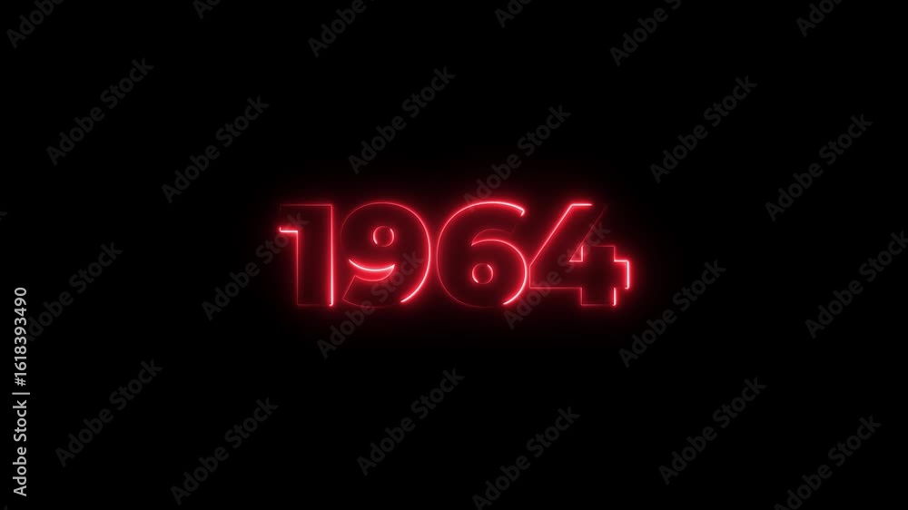 Poster 1964 neon line text. abstract 1964 neon text animation, glowing neon number text background 4k anima