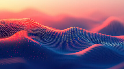 Abstract illustration of digital waves with gradients and flowing dot network design.