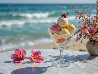 ice cream dessert on beach