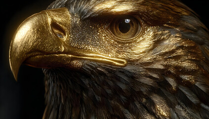 Fototapeta premium A stunning close-up of a majestic eagle with golden feathers, showcasing intricate details and a fierce gaze, symbolizing strength and freedom.