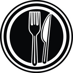 Restaurant Icon Minimal Fork and Knife Symbol in Bold Circular Frame for Food Apps and Services
