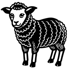 Stylized black and white sheep silhouette standing on white background