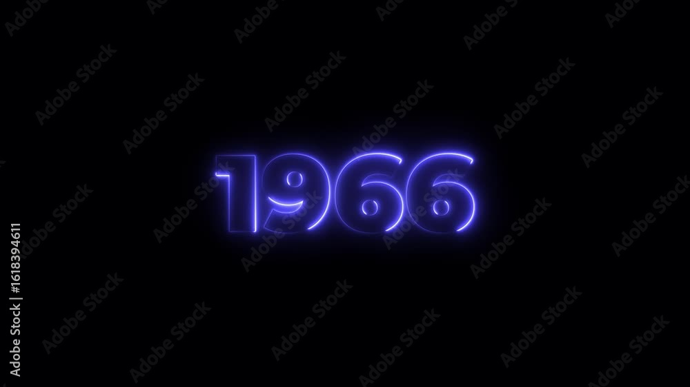 Poster 1966 neon line text. abstract 1966 neon text animation, glowing neon number text background 4k anima