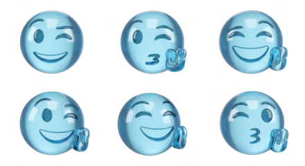 Blue emoji set on white background showing various expressions Suitable for digital communication or graphic design projects