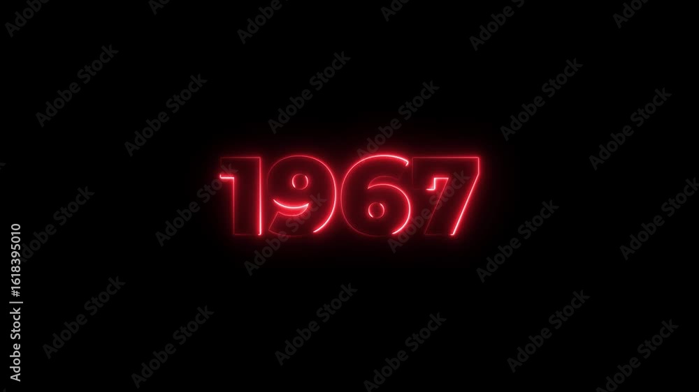 Poster 1967 neon line text. abstract 1967 neon text animation, glowing neon number text background 4k anima