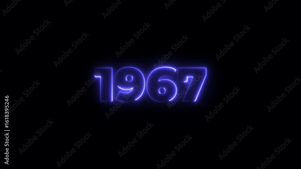 Poster 1967 neon line text. abstract 1967 neon text animation, glowing neon number text background 4k anima