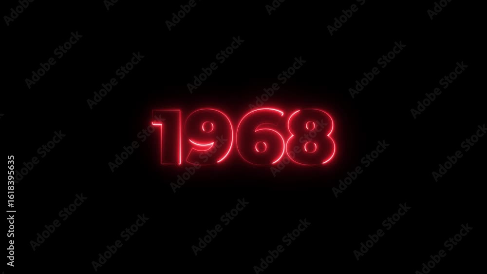 Poster 1968 neon line text. abstract 1968 neon text animation, glowing neon number text background 4k anima