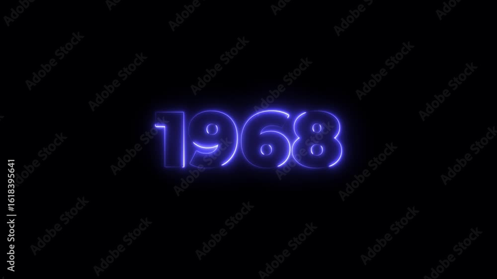 Poster 1968 neon line text. abstract 1968 neon text animation, glowing neon number text background 4k anima