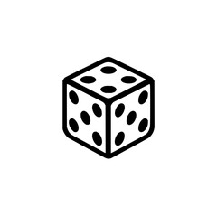 Isometric outline of a single die with black spots against a white background in a simple illustration