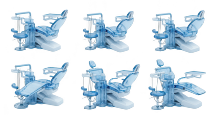 Digital render of dental chairs showing different angles in a medical clinic used for dentist practices and patient education