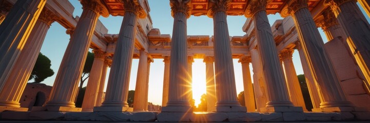Sunlight Shining Through Ancient Roman Columns, Architectural Wonder and History