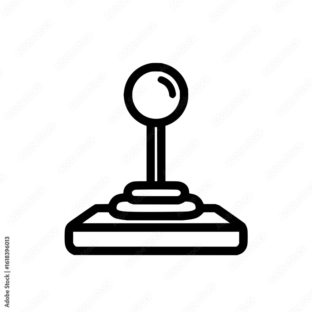 Poster a black and white line drawing of a gear shift with a rounded top and a rectangular base design show