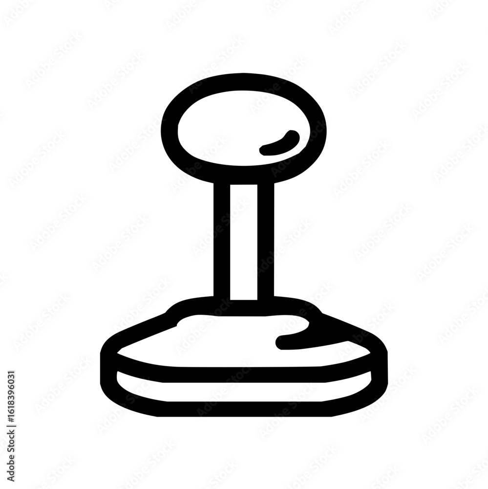 Poster illustration of a simple black and white gear shift lever with a round knob and a curved base design