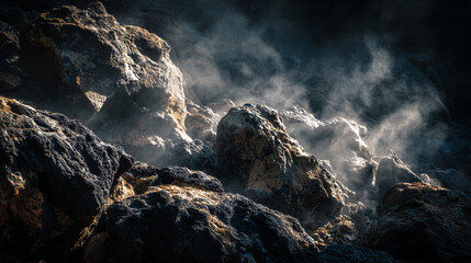 Dramatic Volcanic Landscape With Rising Geothermal Steam