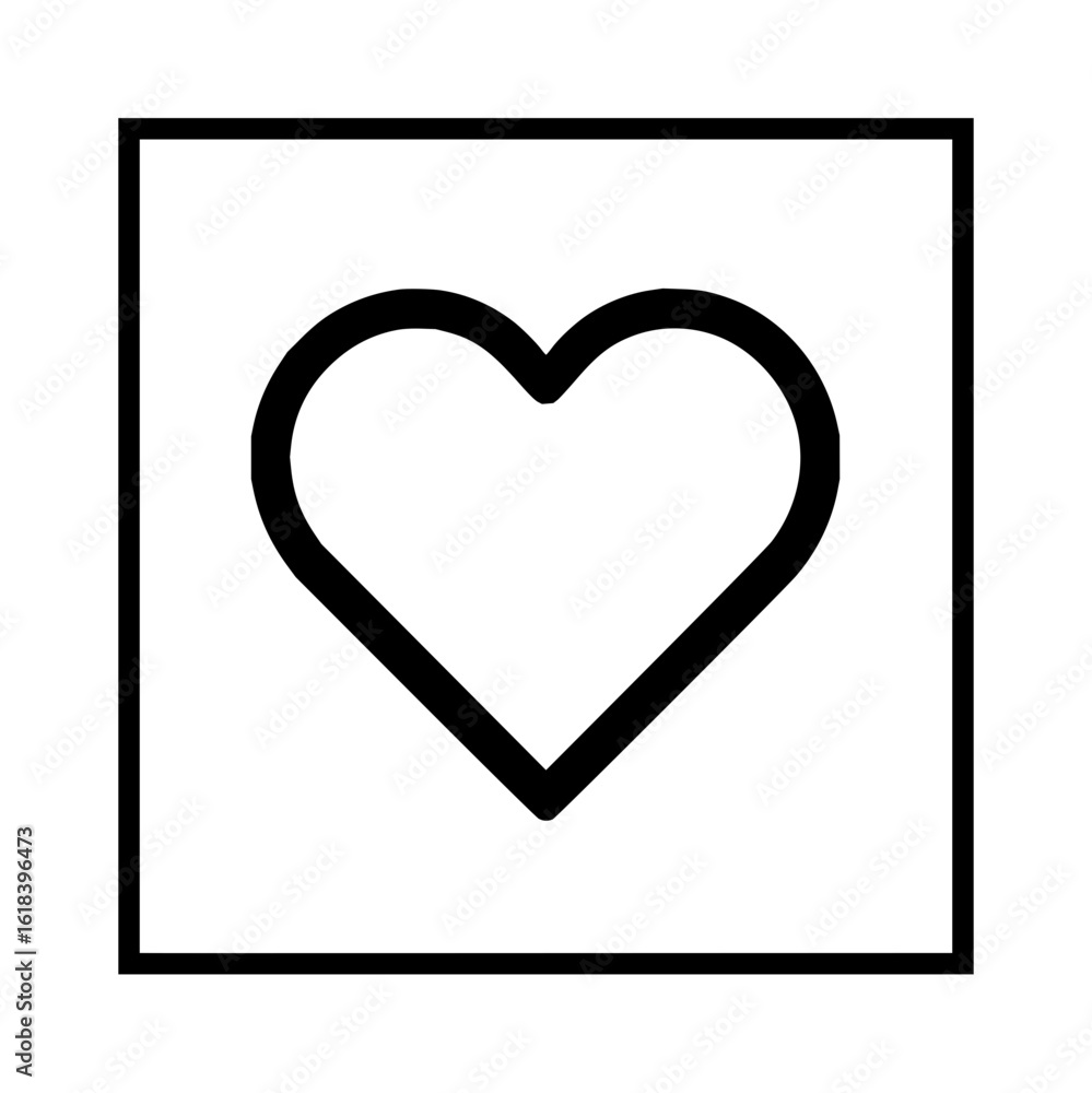 Poster a simple black outline of a heart shape centered inside a black outlined square on a white backgroun