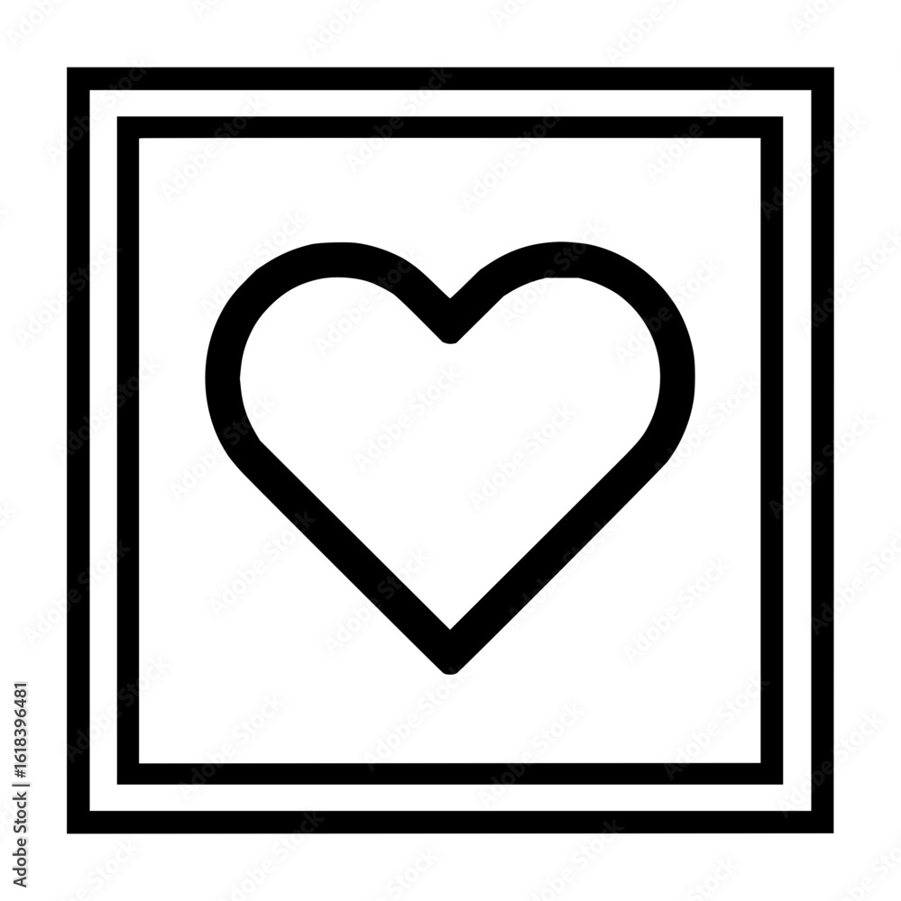 Poster Heart symbol inside a square with double border lines in black and white simple vector illustration