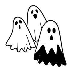 Three friendly cartoon ghosts in a playful silhouette