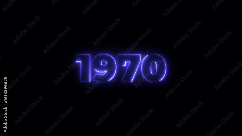 Poster 1970 neon line text. abstract 1970 neon text animation, glowing neon number text background 4k anima