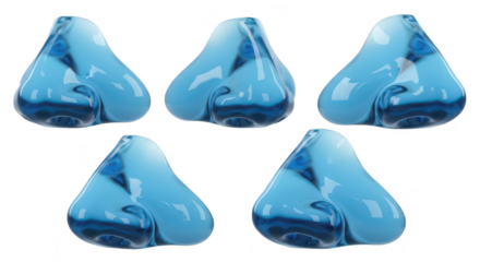 Five abstract blue noses arranged on a white backdrop; illustration suggesting scent sensory experience or medical concept potentially for medical articles or design