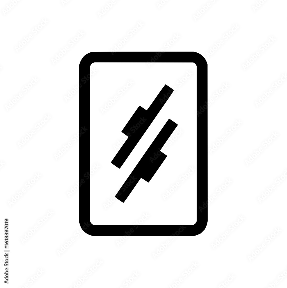 Poster Rectangular frame containing two diagonal lines with rectangular blocks in the middle on white background