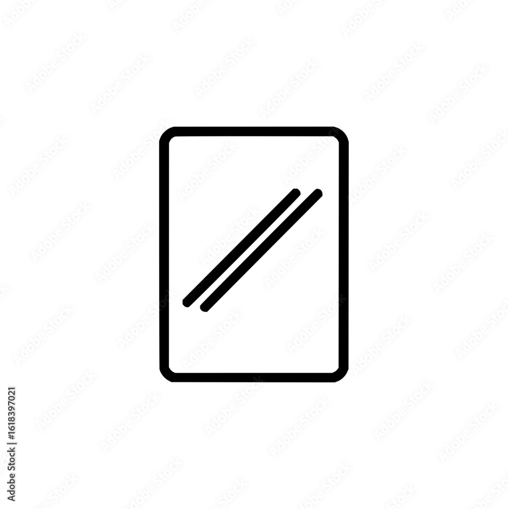 Poster A simple icon of a rectangular mirror with rounded corners and two diagonal lines inside the rectangle