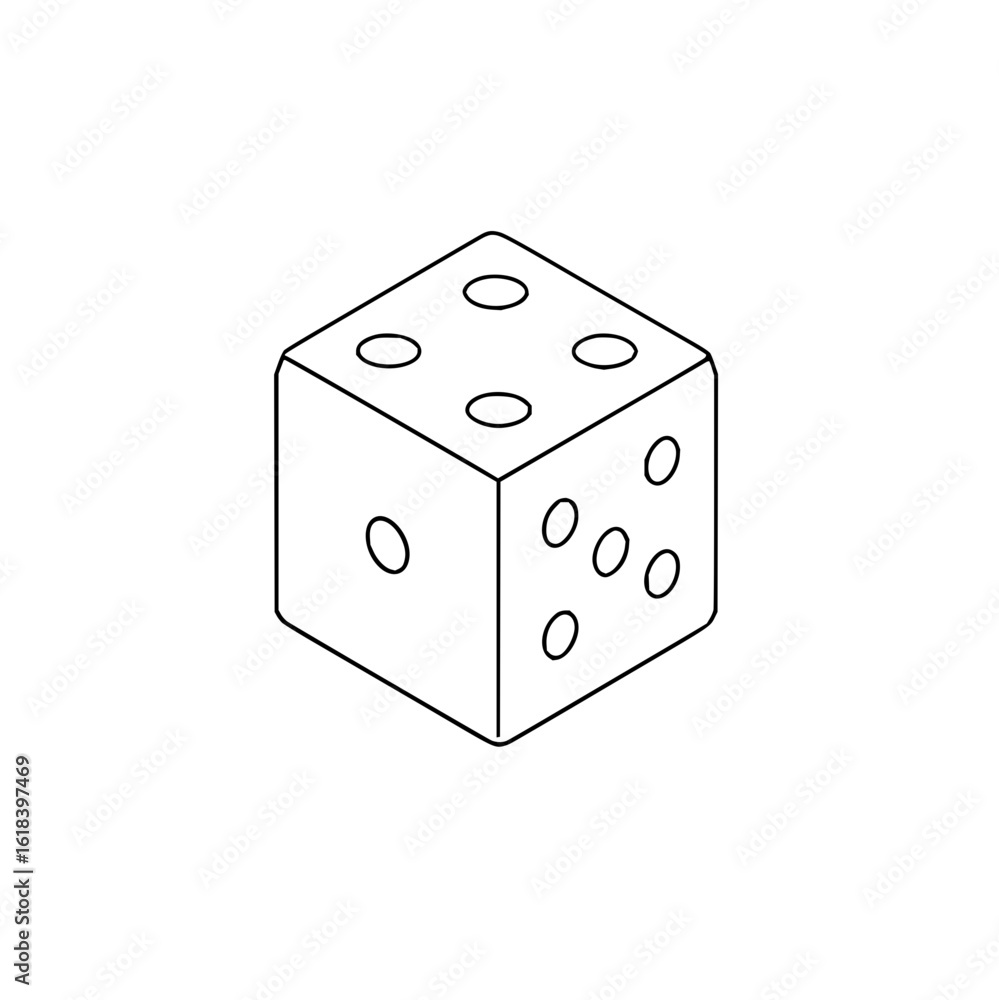 Aufkleber isometric outline of a single die showing the sides with one dot four dots and three dots visible