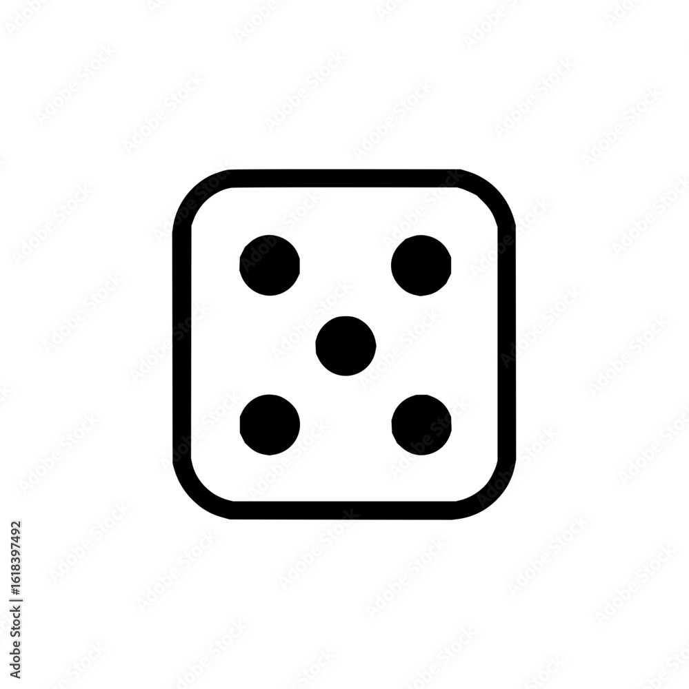 Poster a single die face showing five pips arranged in a standard pattern with a thick black outline square