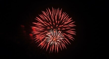 Obraz premium A vibrant red firework illuminates the night sky