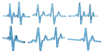 3D blue electrocardiogram waves on a white background illustrating heart activity for medical or health visualizations