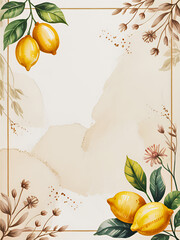 Vintage Watercolor Botanical Frame with Lemons and Flowers