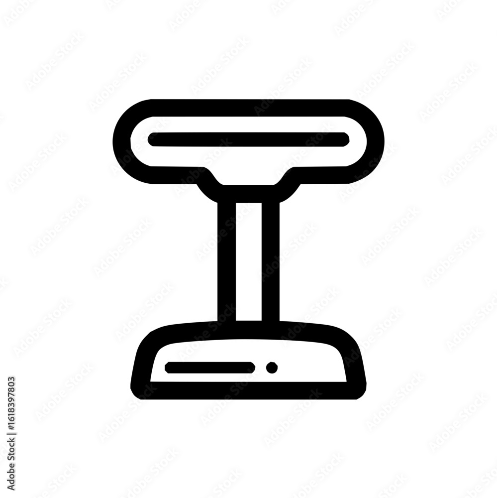 Poster an illustration of a black outline of a table with a base and a top on a white background perfectly 