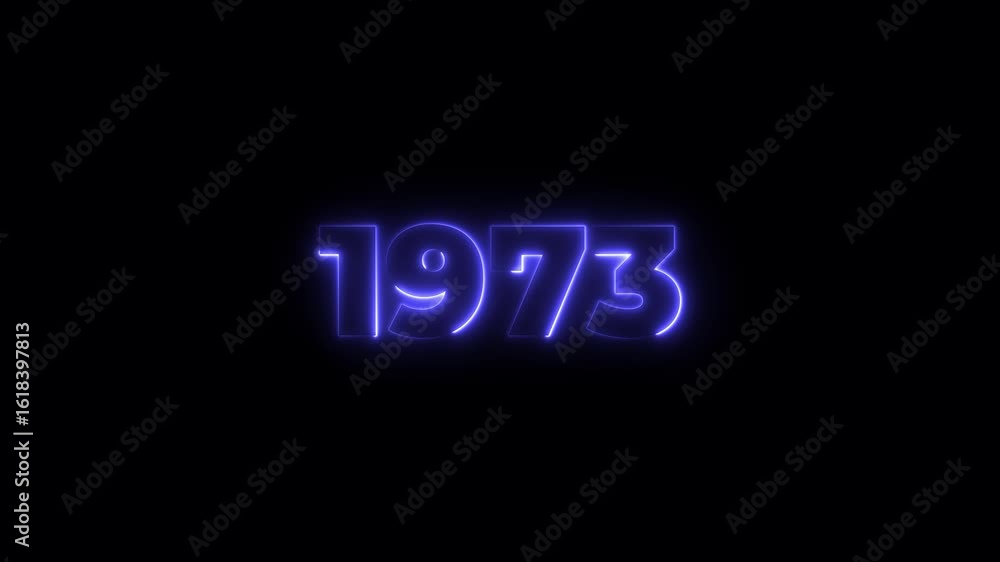 Poster 1973 neon line text. abstract 1973 neon text animation, glowing neon number text background 4k anima