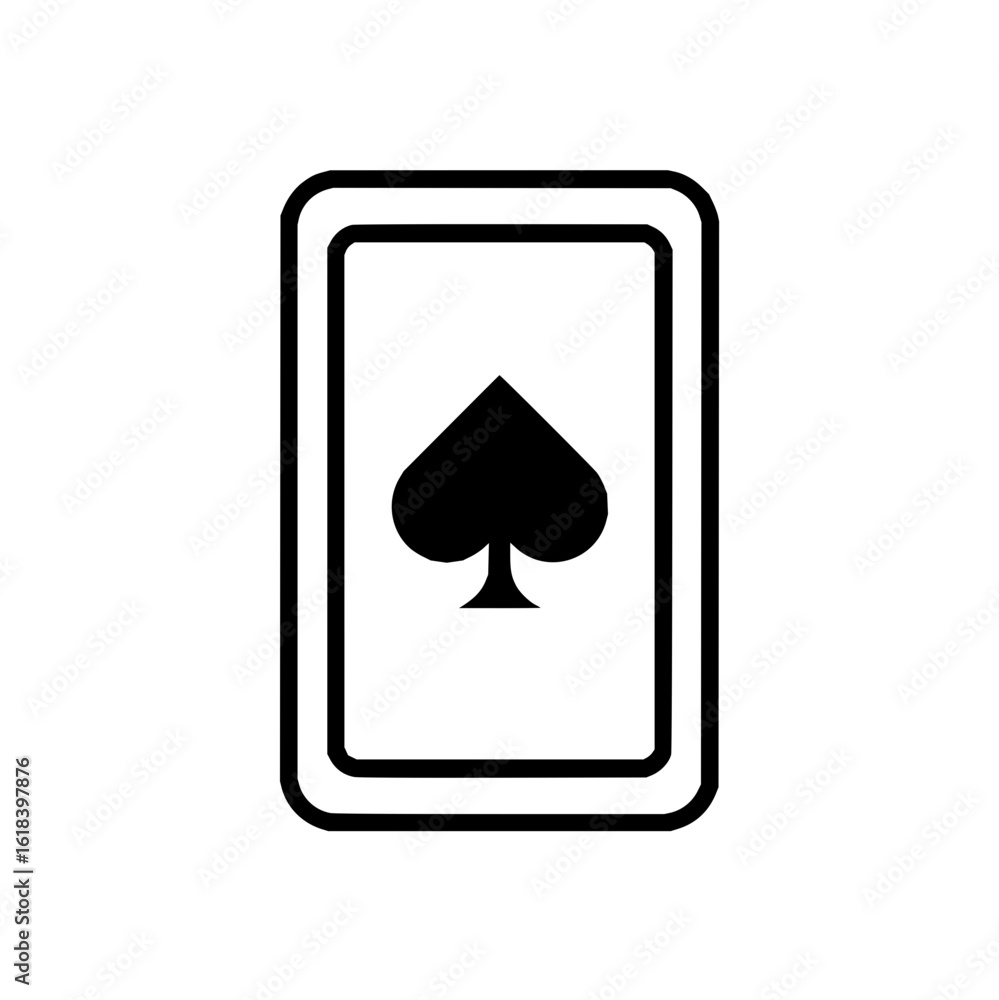 Poster a playing card with a black spade symbol centered on a white background and a black border around th