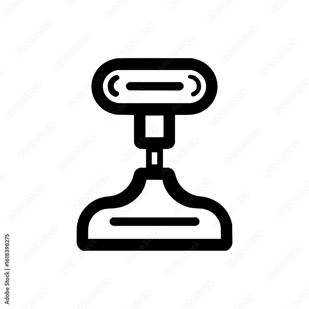 Poster a stylized black outline drawing of a table microphone with rounded edges on a white background simp