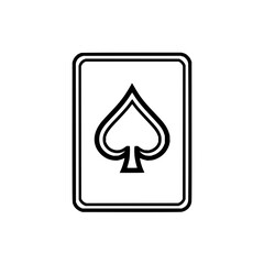 Illustration of a playing card with a spade symbol centered on a white background with a black border