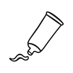 Black and white line drawing of a tube with cream flowing out—minimalist icon representing cosmetic or medical product usage.