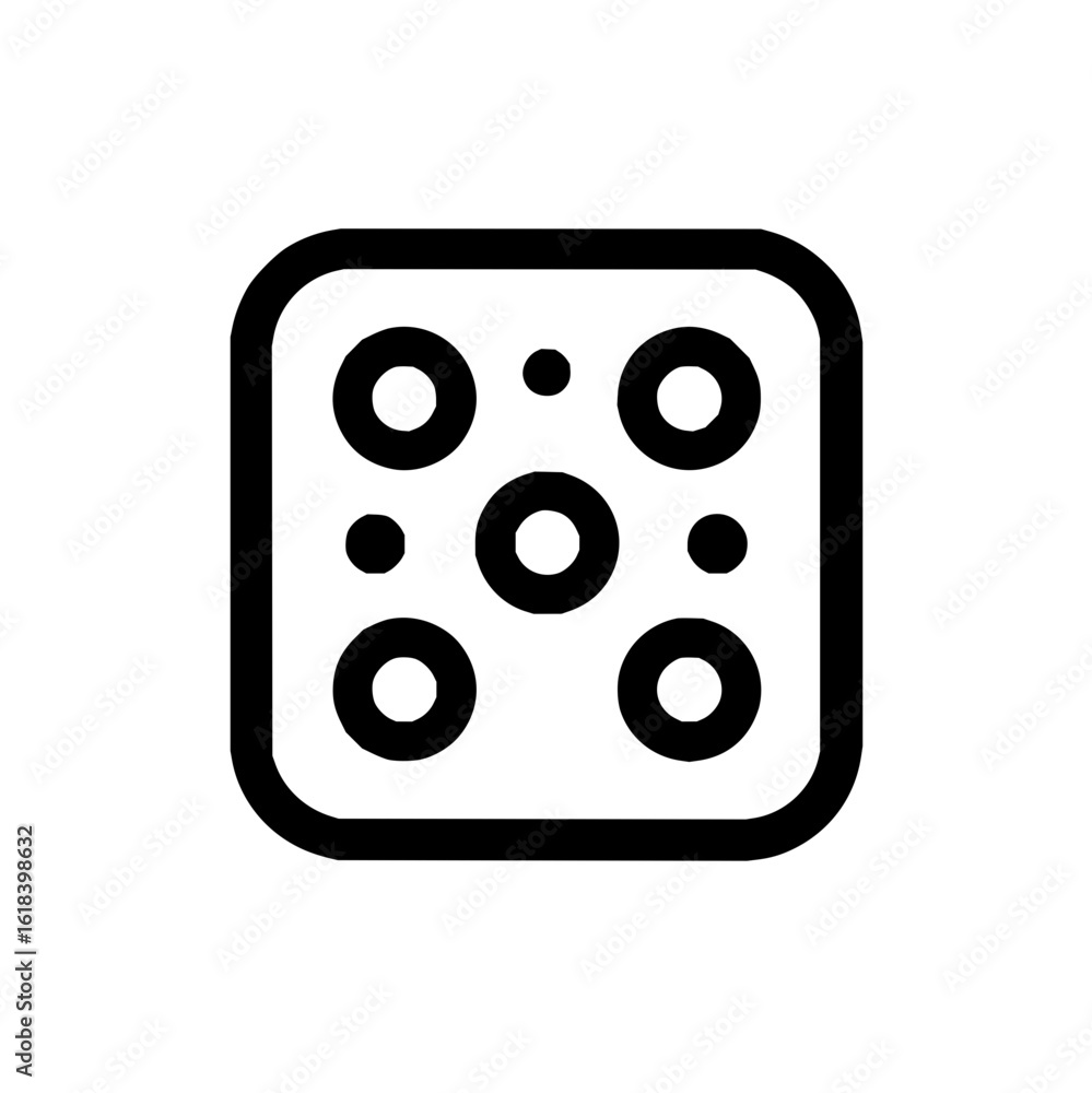 Poster illustration of a rounded square with a pattern of circles and dots arranged inside the square shape