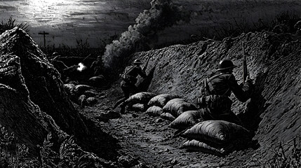 Black And White Dramatic Mountain Landscape Scene