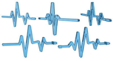 Transparent blue heart rate monitors on a white background showing variations for medical or health illustrations