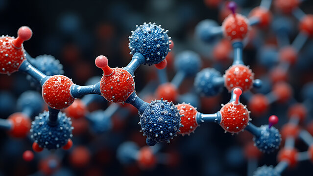 Cryo-electron microscopy of air composition:
1. [Nitrogen] N₂ molecules (blue dumbbells)
2. [Oxygen] O₂ molecules (red dumbbells) 
3. [Trace] CO₂ and Argon (green and purple dots)