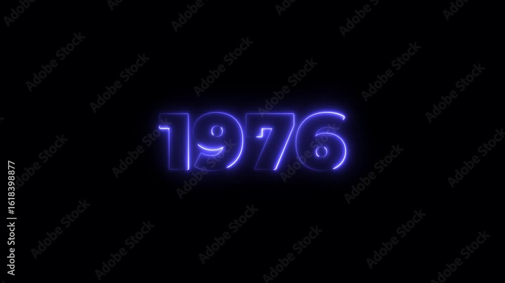 Poster 1976 neon line text. abstract 1976 neon text animation, glowing neon number text background 4k anima