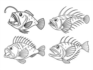 coloring page line art the anglerfish black vector bundle