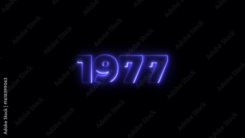 Poster 1977 neon line text. abstract 1977 neon text animation, glowing neon number text background 4k anima