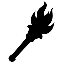 Black silhouette of a flaming torch on a white background silhouette