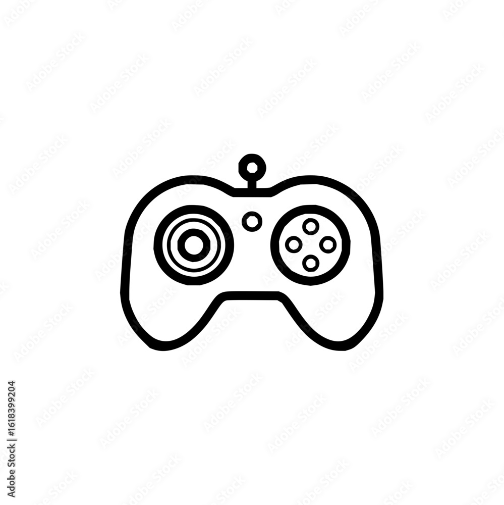 Aufkleber illustration of a simple black and white game controller with two joysticks and a key ring on top