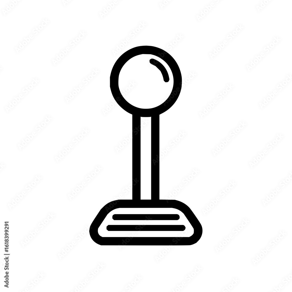 Poster illustration of a gear stick with a round knob and a base with two lines in a simple black outline