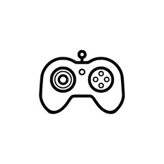 Illustration of a simple black and white game controller with two joysticks and a key ring on top