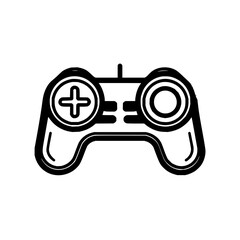 A simple black and white illustration of a game controller with a plus and circle button design element